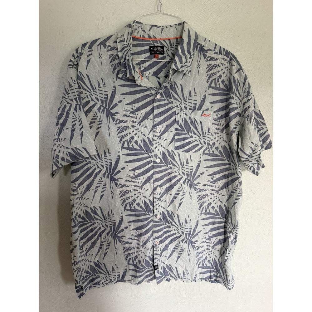 Salt Life Jungle Vibes Woven Shirt Blue Tropical Palm Button Up Mens 2XL